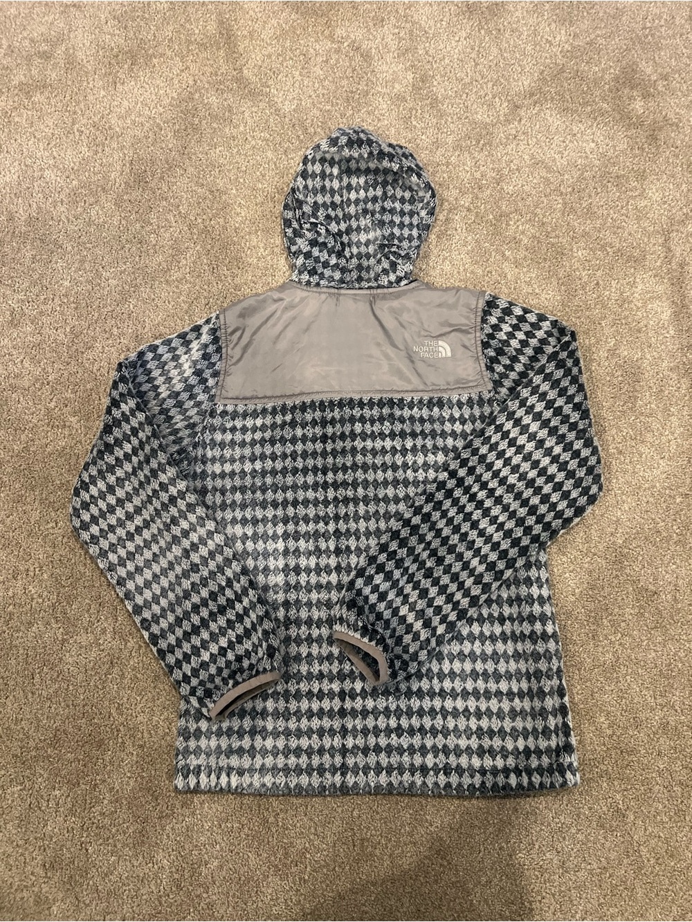 The North Face Gray Diamond-Pattern Hooded Fleece Jacket - Youth